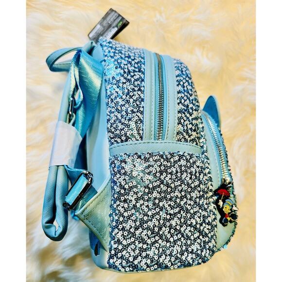 *NEW LIGHT UP EXCLUSIVE* Loungefly Pinocchio Blue Fairy Sequin Mini Backpack - Picture 3 of 6